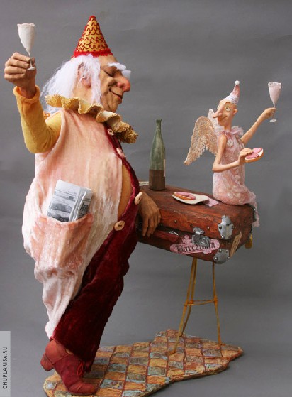 «После представления», папье-маше, фимо, высота 42 см, авторская кукла Чуркиной Ларисы.