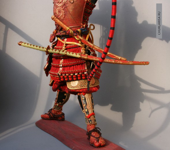«Самурай - лучник», детали, самурай в доспехах, авторская кукла Ларисы Чуркиной.