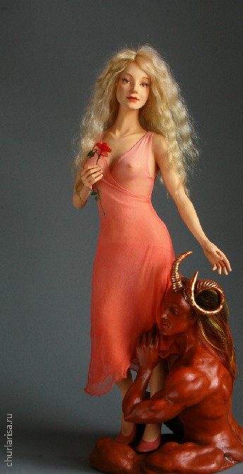 «Красавица и Чудовище», папье-маше, высота 42 см, авторская кукла Ларисы Чуркиной.