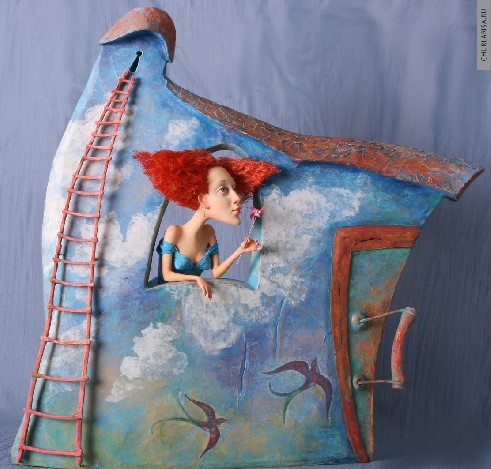 «Лестница в небо», лицевая сторона работы, папье-маше, 67 см,<br>авторская кукла Ларисы Чуркиной