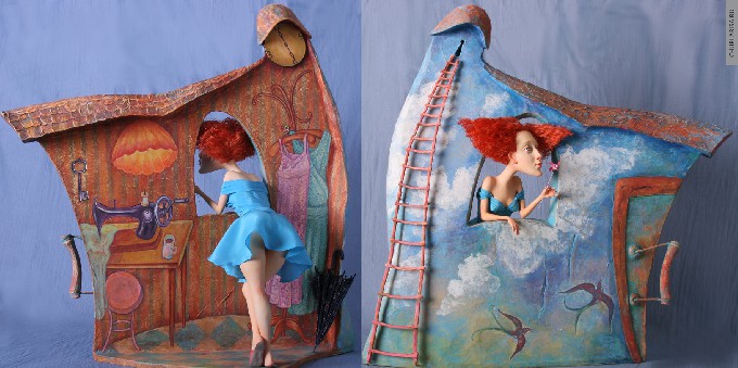 «Мечты и их осуществление», часть I: « лестница в небо». Папье-маше, 67 см,<br>авторская кукла Ларисы Чуркиной