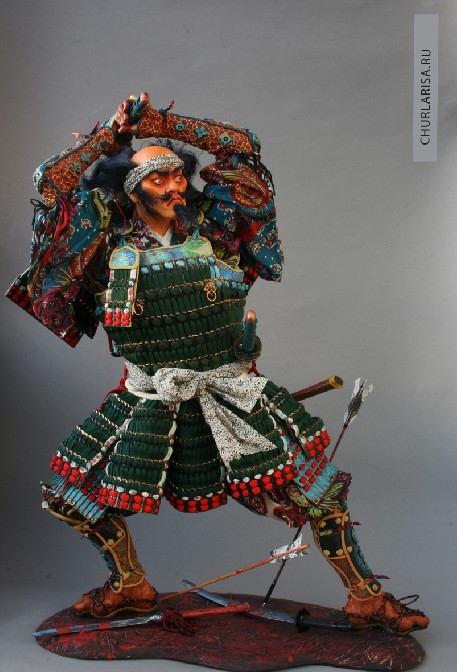 «Самурай с катаной», высота 72 см, самурай в доспехах, кукла самурай,  авторская кукла Ларисы Чуркиной.