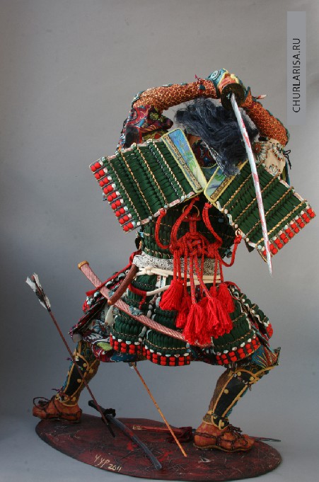«Самурай с катаной», вид сзади, самурай в доспехах, кукла самурай.  Авторская работа Ларисы Чуркиной.