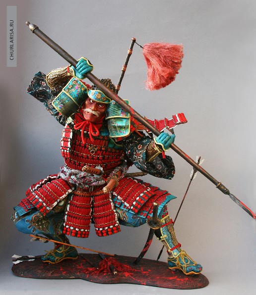 «Самурай с копьем яри»,  кукла самурай Ларисы Чуркиной.